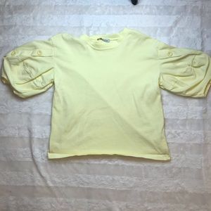 Zara Light Yellow T-Shirt With Puff sleeves
